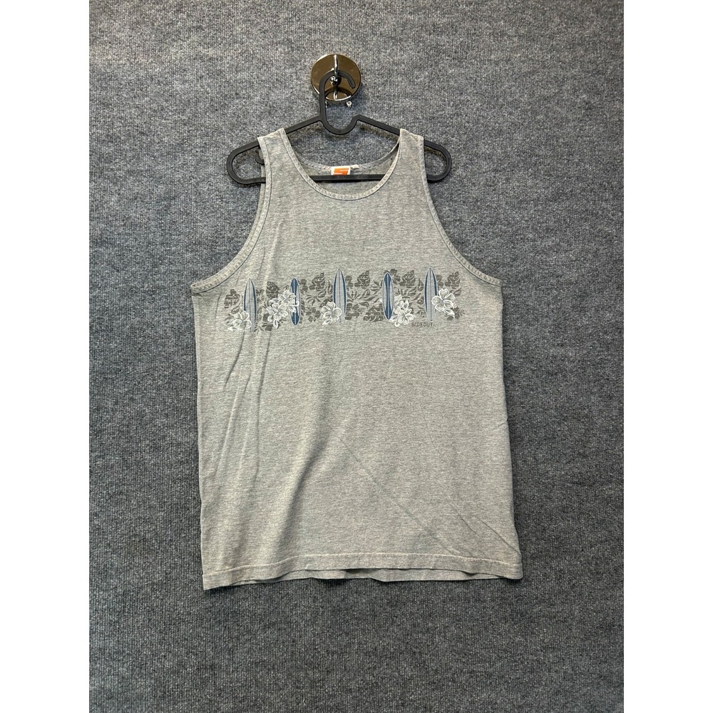 Vintage Sideout Tank Top Men's Gray Surfboard Hibiscus Graphic Surf Beach Y2K